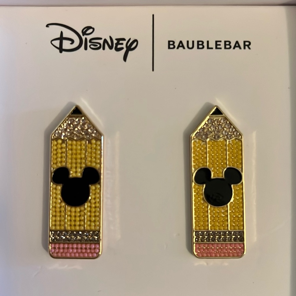 Disney BAUBLEBAR Mickey Mouse Pencil Back to School Teacher Earrings NEW